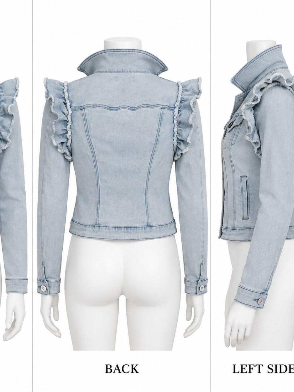 Light Blue Womens Ruffle Denim Jacket - Picture 5 of 5